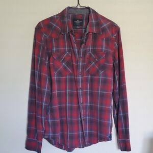 AMERICAN EAGLE Plaid Snap Front Shirt Size M